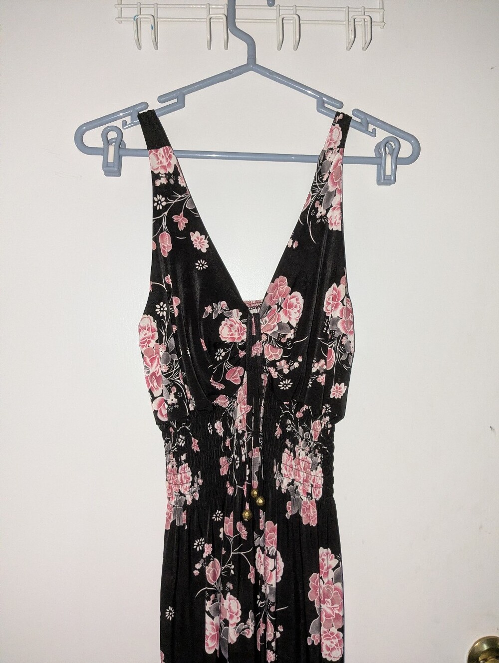Floral V-Neck Black Maxi Dress with Pink Rose Print Sm/Med - Picture 4 of 4